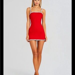 Retrofete Red Mini Dress with Silver Accents